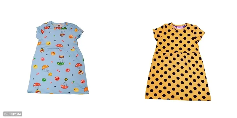 Stylish Multicoloured Cotton Printed Frocks For Girl Pack Of 2