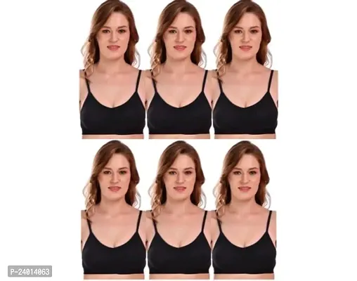 Stylish Black Cotton Solid Bras For Women Pack Of 6