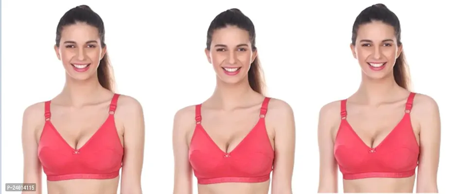 Stylish Pink Cotton Solid Bras For Women Pack Of 3