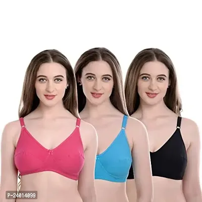 Stylish Multicoloured Cotton Solid Bras For Women Pack Of 3