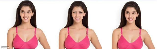 Stylish Pink Cotton Solid Bras For Women Pack Of 3-thumb0