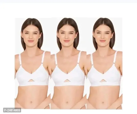 Stylish White Cotton Solid Bras For Women Pack Of 3