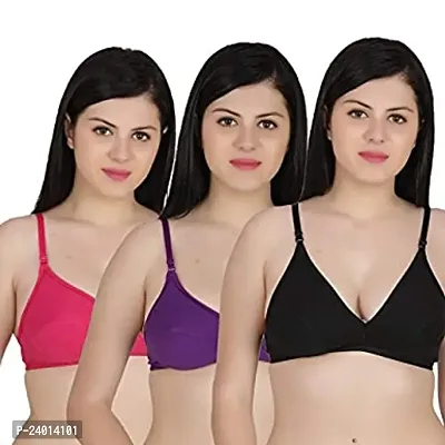 Stylish Multicoloured Cotton Solid Bras For Women Pack Of 3-thumb0