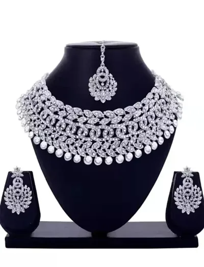 Partywear Alloy Stone Studded Necklace Set for Womens