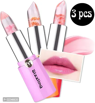 Stylish Waterproof Jelly Flower Transparent Color Changing Lipstick - Pack of 3-thumb0