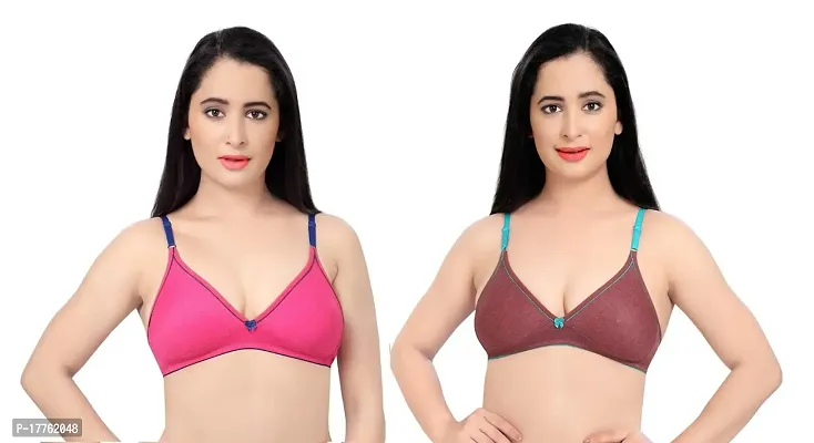 Tuck N Go Womenrsquo;s Cotton Non-Padded Non-Wired Bra | Single Hook Dual Colour Regular Bra for Ladies  Girls (Pack of 2)