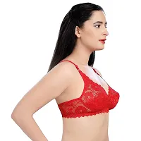 Tuck N Go Lace Bra for Women|Non-Padded Wirefree Soft Net Bra|Regular Everyday Bra for Ladies  Girls Red-thumb1