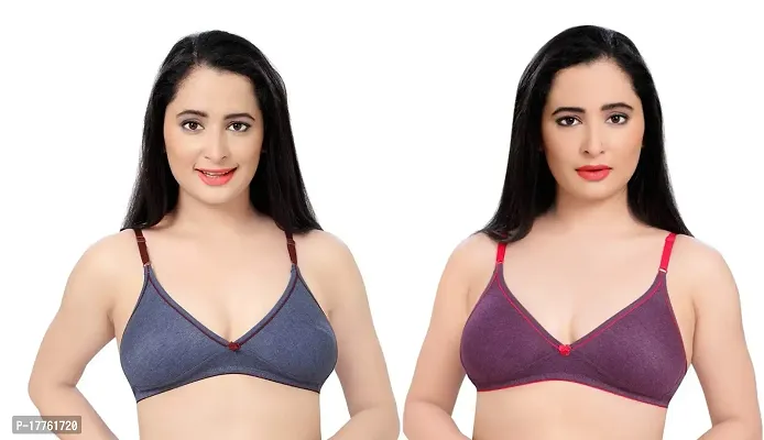 Tuck N Go Women?s Cotton Non-Padded Non-Wired Bra | Single Hook Dual Colour Regular Bra for Ladies  Girls (Pack of 2)