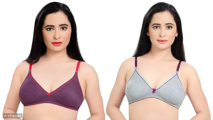 Tuck N Go Women?s Cotton Non-Padded Non-Wired Bra | Single Hook Dual Colour Regular Bra for Ladies  Girls (Pack of 2)