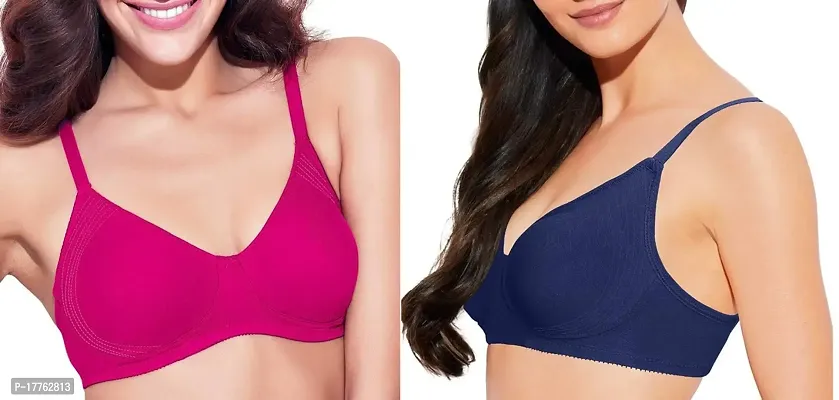 Tuck N Go Women?s Hoisery Cotton Double Layer Bra| Non-Padded Non-Wired Daily Use Soft Material Bras for Ladies  Girls (Pack of 2)