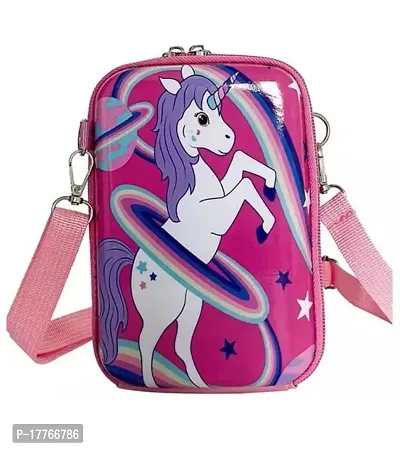 Joy Stories? Stylish Unicorn Print Sling Box Bag For Girls  Women with Detachable Shoulder Strap and Convertible into Cosmetic Box Bag, Multipurpose Organizer Hard Cover Pouch (Pink)-thumb0
