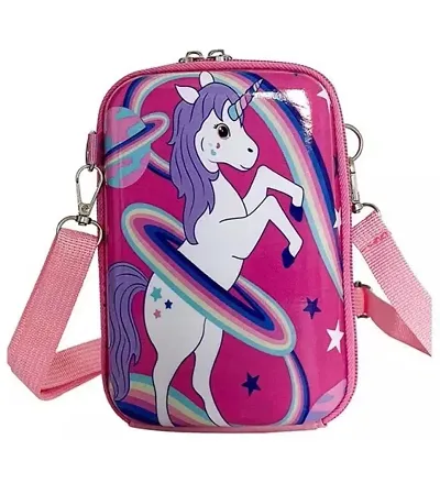 Joy Stories? Stylish Unicorn Print Sling Box Bag For Girls  Women with Detachable Shoulder Strap and Convertible into Cosmetic Box Bag, Multipurpose Organizer Hard Cover Pouch (Pink)