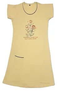 Tuck N Go Women's Cotton Nightgown Sleepwear Knee Length Short Sleeves Shirt Casual Print Sleepdress with Pocket | Soft Sleepshirt for Ladies  Girls Beige-thumb2
