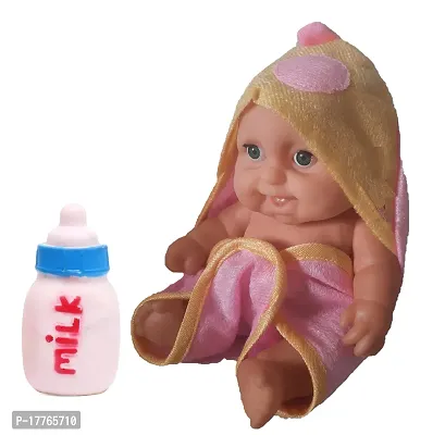 JOY STORIES? Doll for Girls, Cute Little Boy Doll in Bath Rob with Chu Chu Milk Bottle for Babies, Realistic Looking Baby Toy, Movable Hands and Legs Doll with PVC Bath Toys for Kids - 8 Inch