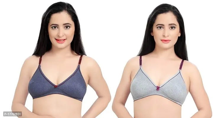 Tuck N Go Women?s Cotton Non-Padded Non-Wired Bra | Single Hook Dual Colour Regular Bra for Ladies  Girls (Pack of 2)