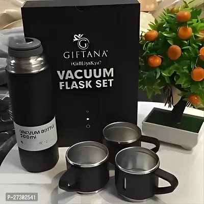 Stainless Steel Vacuum Flask Set with 3 Steel Cups Combo for Hot and Cold Drink Flask Bottle 500ml-thumb0