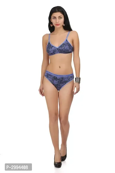 Buy Blue Cotton Spandex Bra Panty Set For Women's Online In India