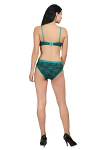 Green Cotton Spandex Bra  Panty Set For Women's-thumb3