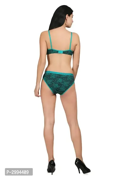 Green Cotton Spandex Bra  Panty Set For Women's-thumb4