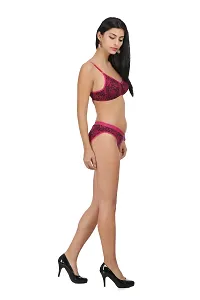 Red Cotton Spandex Bra  Panty Set For Women's-thumb1