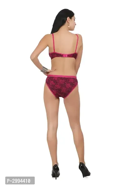 Red Cotton Spandex Bra  Panty Set For Women's-thumb4