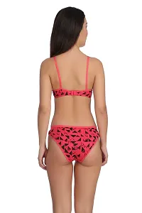 Red Cotton Spandex Bra  Panty Set For Women's-thumb3