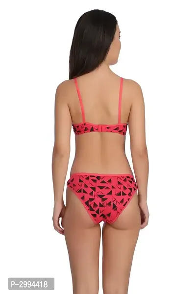 Red Cotton Spandex Bra  Panty Set For Women's-thumb4