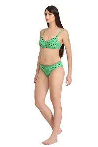 Green Cotton Spandex Bra  Panty Set For Women's-thumb1