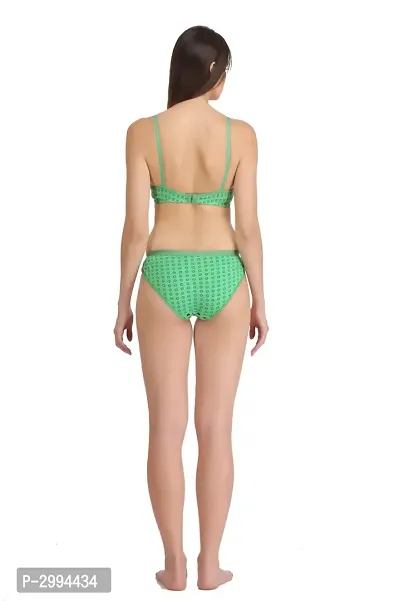 Green Cotton Spandex Bra  Panty Set For Women's-thumb4