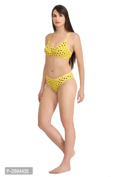 Lemon Cotton Spandex Bra  Panty Set For Women's-thumb3