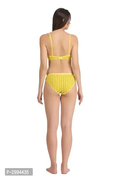 Lemon Cotton Spandex Bra  Panty Set For Women's-thumb4