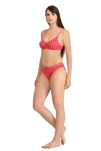 Red Cotton Spandex Bra  Panty Set For Women's-thumb1