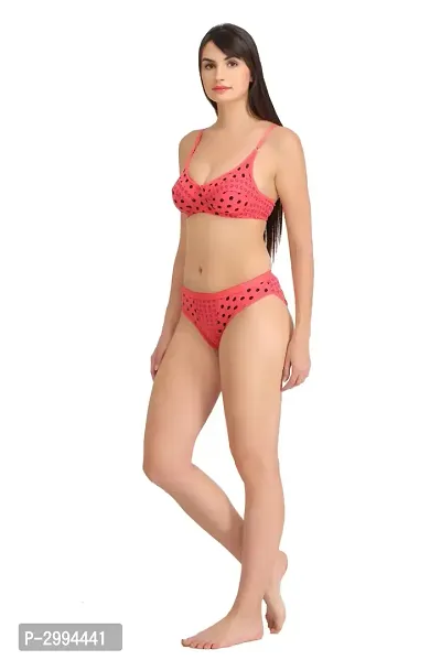 Red Cotton Spandex Bra  Panty Set For Women's-thumb2
