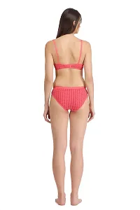 Red Cotton Spandex Bra  Panty Set For Women's-thumb3