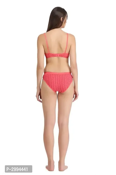 Red Cotton Spandex Bra  Panty Set For Women's-thumb4