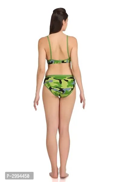 Green Cotton Spandex Bra  Panty Set For Women's-thumb4