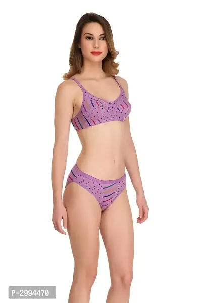 Purple Cotton Spandex Bra  Panty Set For Women's-thumb2