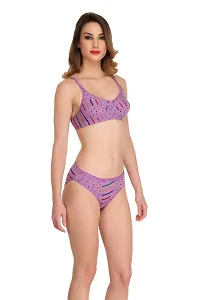 Purple Cotton Spandex Bra  Panty Set For Women's-thumb2