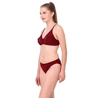 Maroon Cotton Spandex Bra  Panty Set For Women's-thumb1