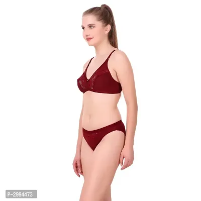 Maroon Cotton Spandex Bra  Panty Set For Women's-thumb2