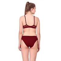 Maroon Cotton Spandex Bra  Panty Set For Women's-thumb3