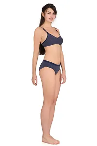 Blue Cotton Spandex Bra  Panty Set For Women's-thumb1