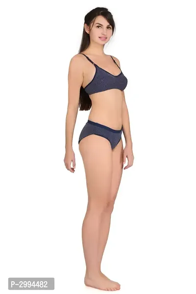 Blue Cotton Spandex Bra  Panty Set For Women's-thumb2