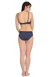 Blue Cotton Spandex Bra  Panty Set For Women's-thumb3