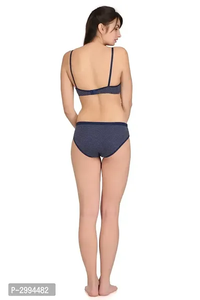 Blue Cotton Spandex Bra  Panty Set For Women's-thumb4