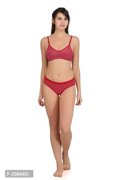 Maroon Cotton Spandex Bra  Panty Set For Women's-thumb0