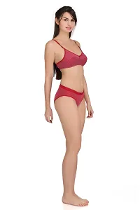 Maroon Cotton Spandex Bra  Panty Set For Women's-thumb1