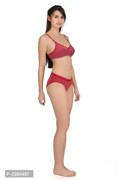 Maroon Cotton Spandex Bra  Panty Set For Women's-thumb2