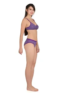 Purple Cotton Spandex Bra  Panty Set For Women's-thumb1