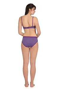 Purple Cotton Spandex Bra  Panty Set For Women's-thumb3